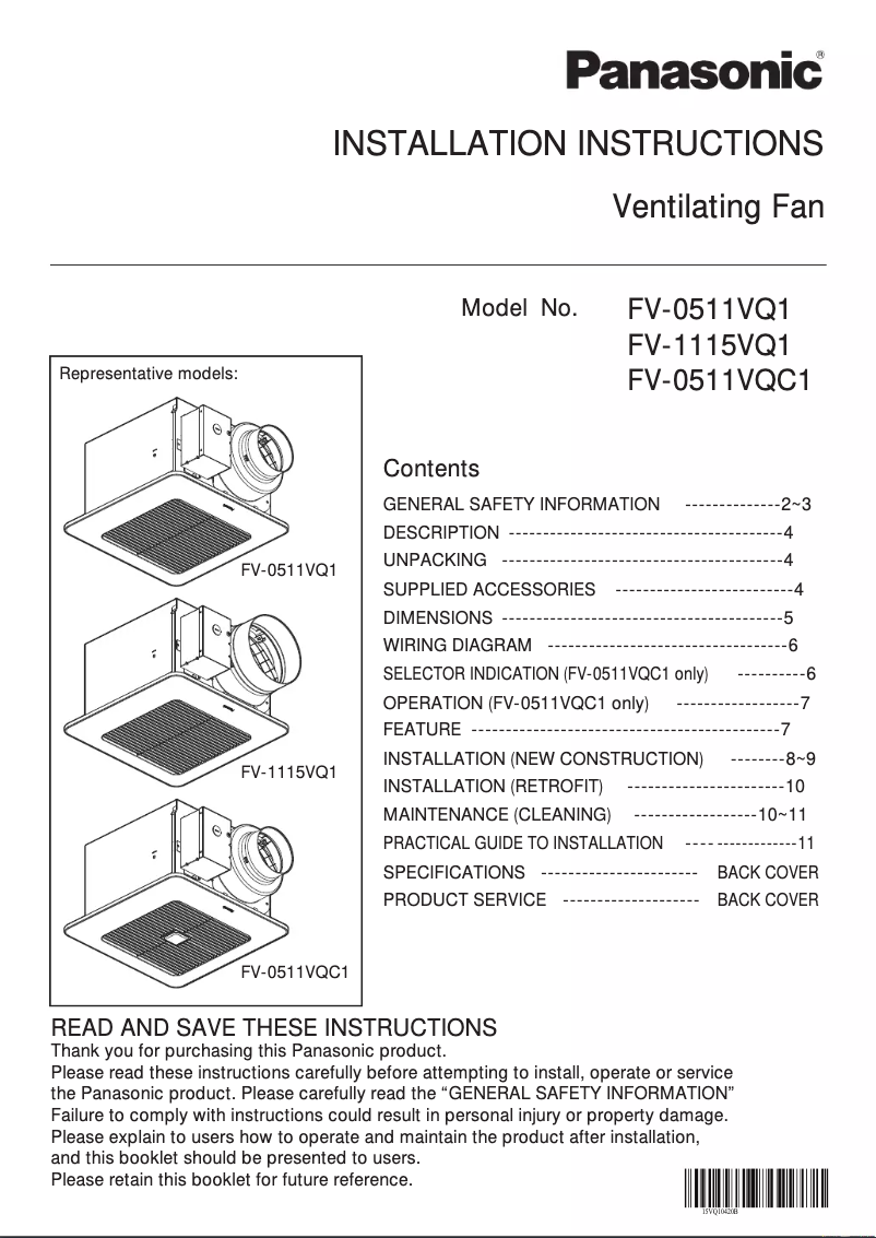 First page image of the manual for FV-0511VQL1