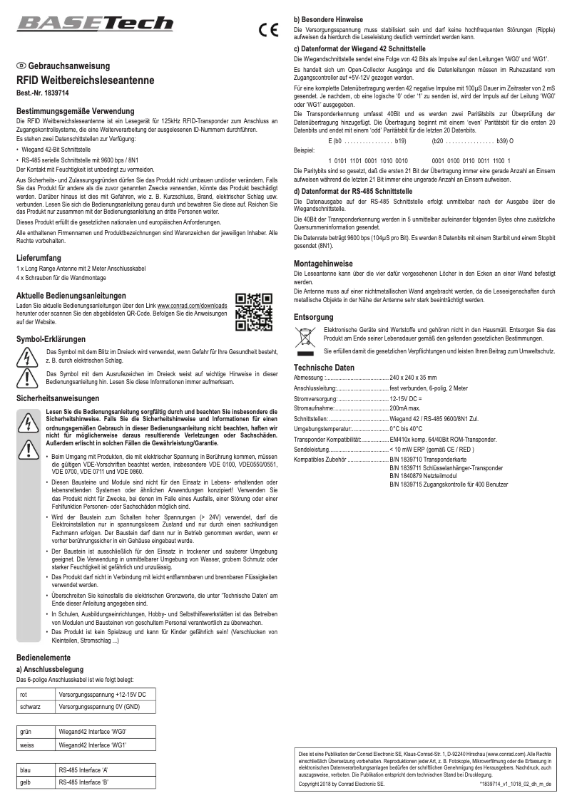 Page 1 of the manual User Manual BaseTech BT-1839714