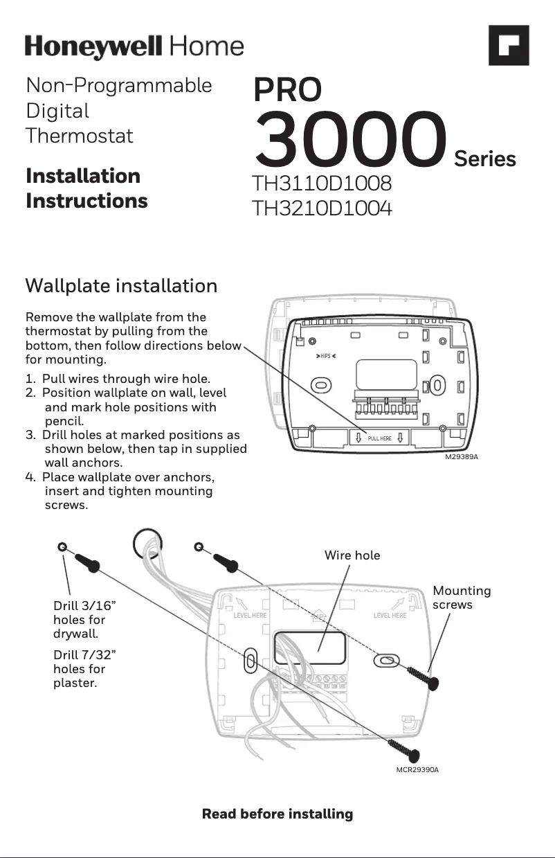 Page 1 of the manual User Manual Honeywell TH3110D1008/U