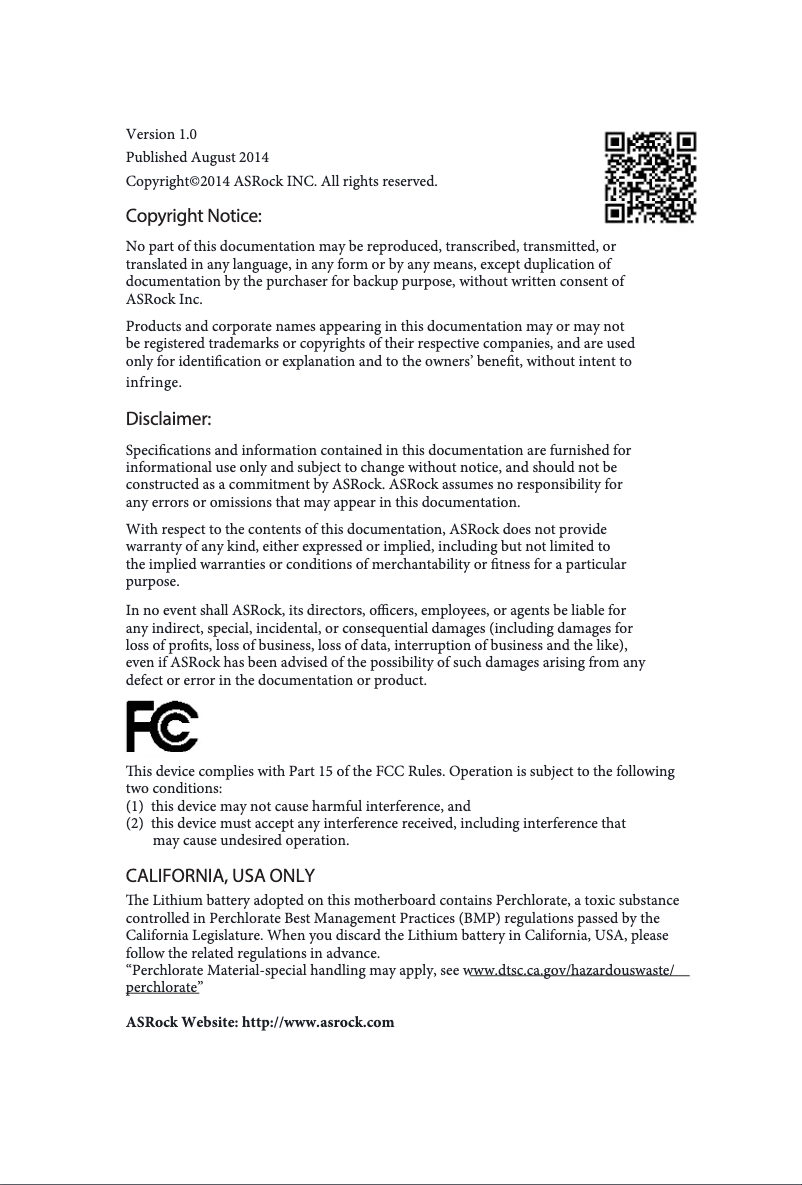 Page 1 de la notice Manuel utilisateur Asrock H97 Anniversary