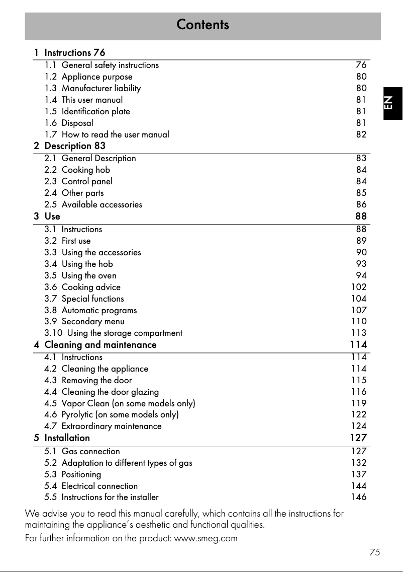 Page 1 of the manual Technical Sheet Smeg CPF9GMWH