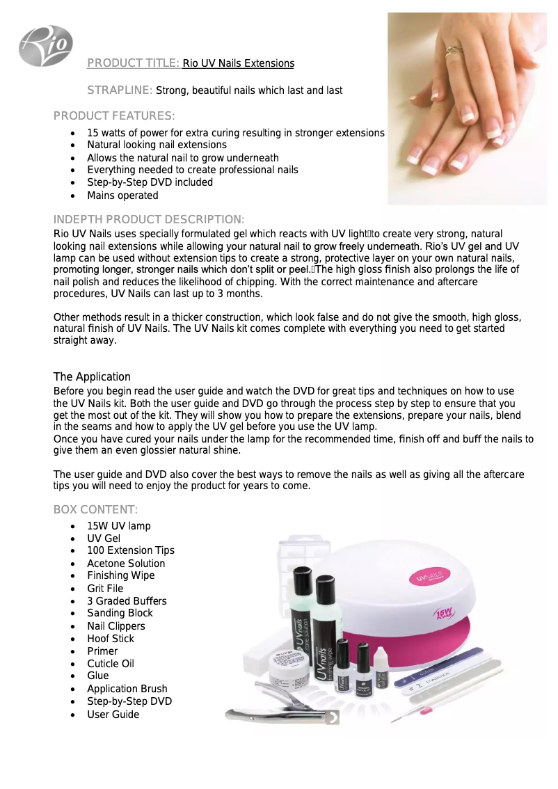 Page 1 de la notice Manuel utilisateur Rio UVLP5