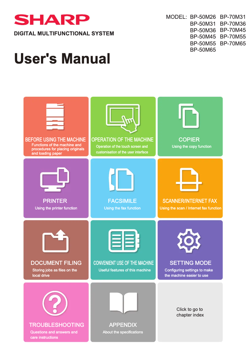 Page 1 of the manual User Manual Sharp BP-50M36