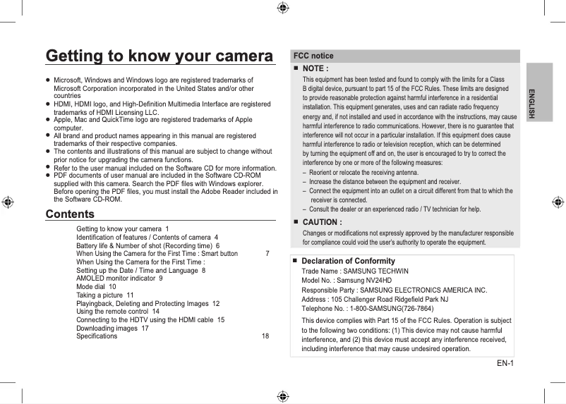 First page image of the manual for NV24HD