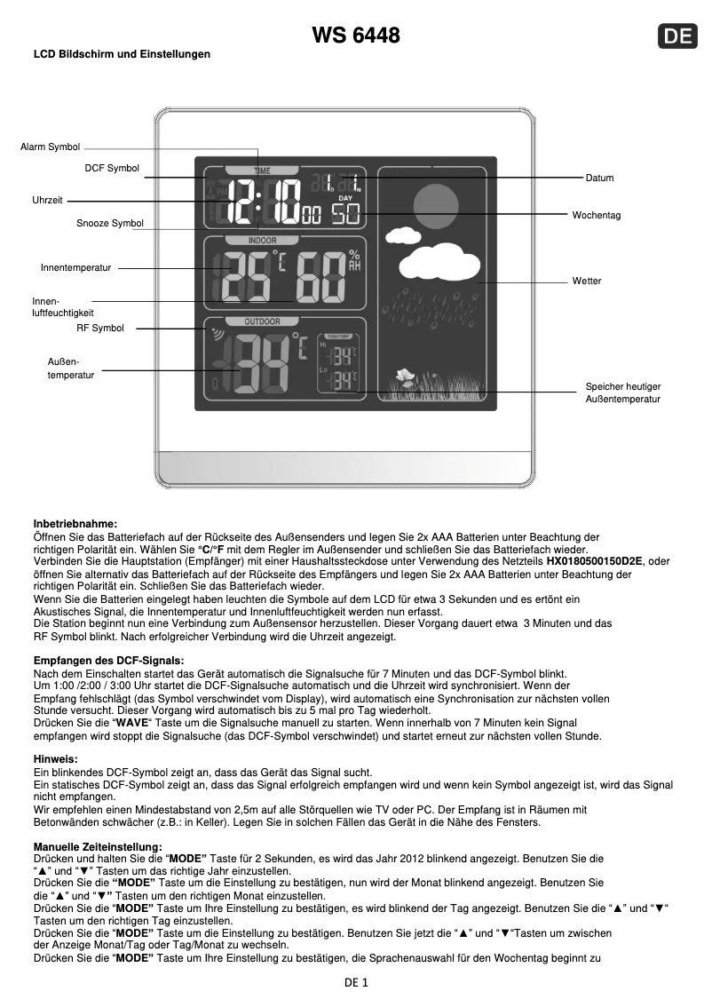 Page 1 of the manual User Manual Techno Line WS 6448
