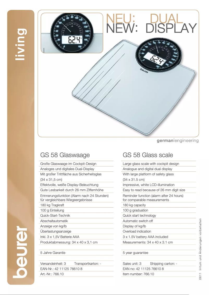 Page 1 of the manual Technical Sheet Beurer GS 58