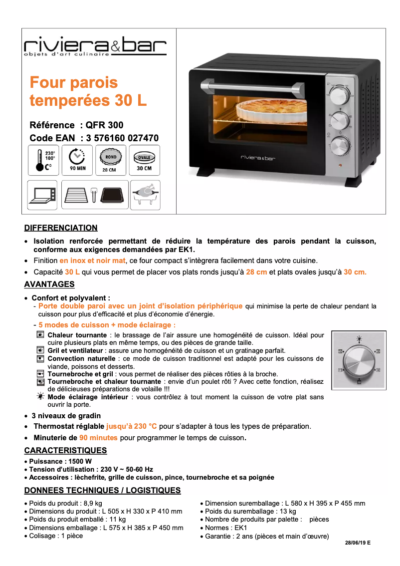 Page 1 of the manual Technical Sheet Riviera & Bar QFR300