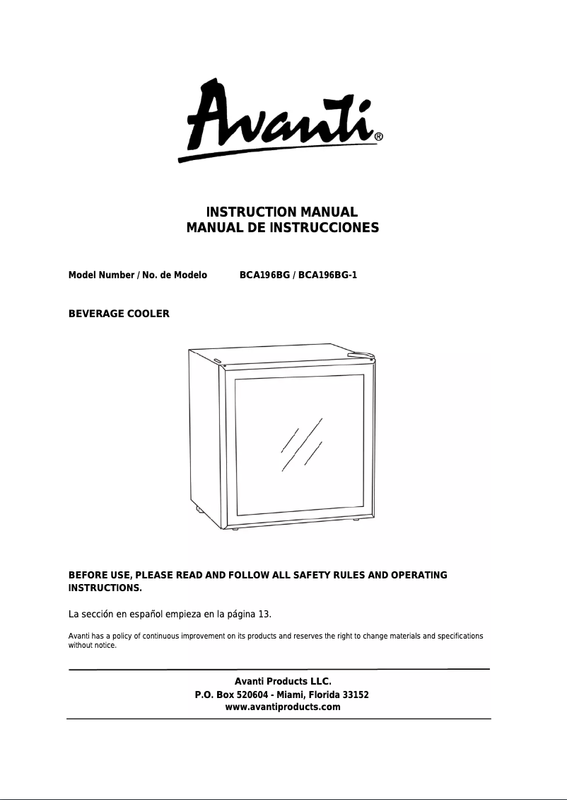 First page image of the manual for BCA196BG