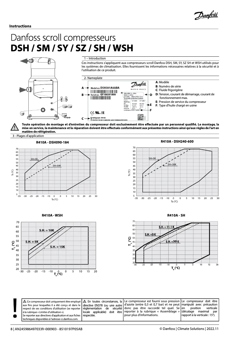 Page 1 of the manual Installation Guide Danfoss PSH038-051-064-077