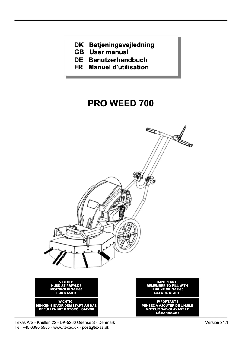 First page image of the manual for Pro Weed 700