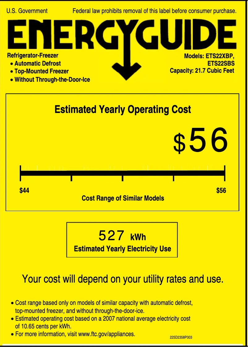 Page 1 of the manual Energy Label GE ETS22XBPBB