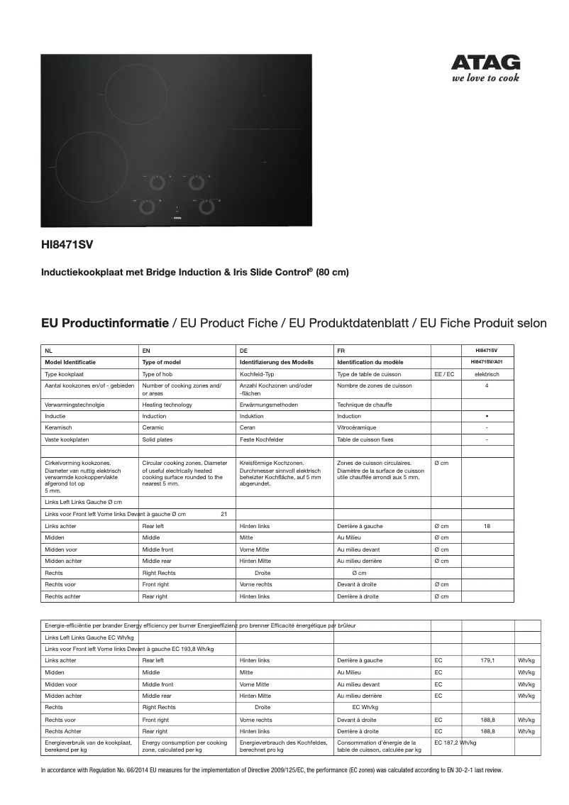 Page 1 of the manual Technical Sheet Atag HI8471SV