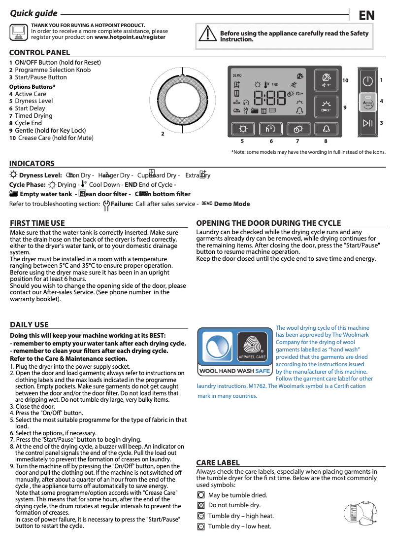 Page 1 of the manual User Manual Hotpoint NT M11 9X2SXB UK