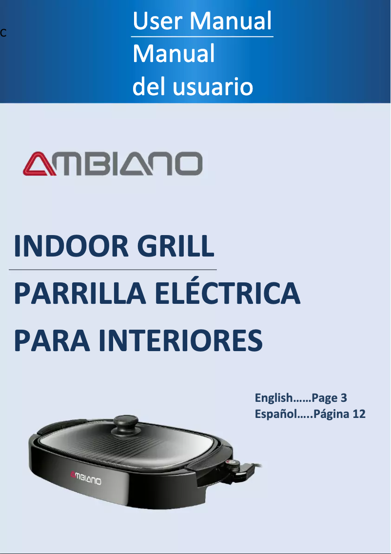 Page 1 of the manual User Manual Ambiano Indoor Grill TXG-037B