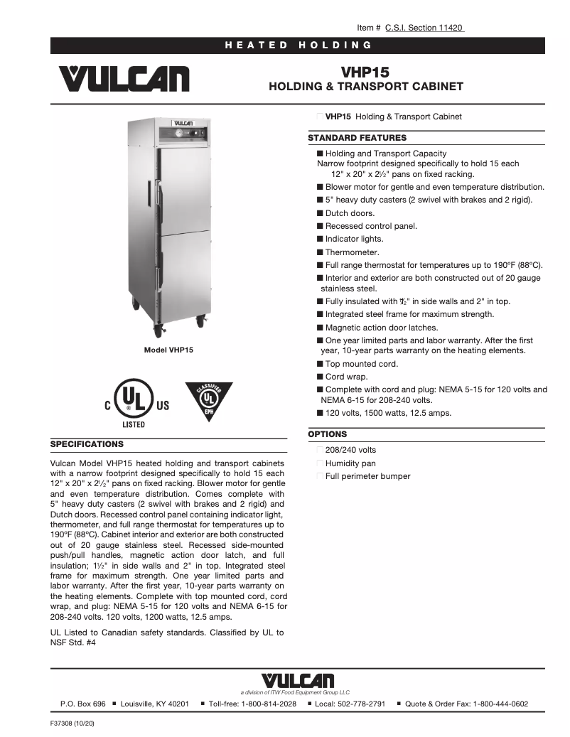 First page image of the manual for VHP15