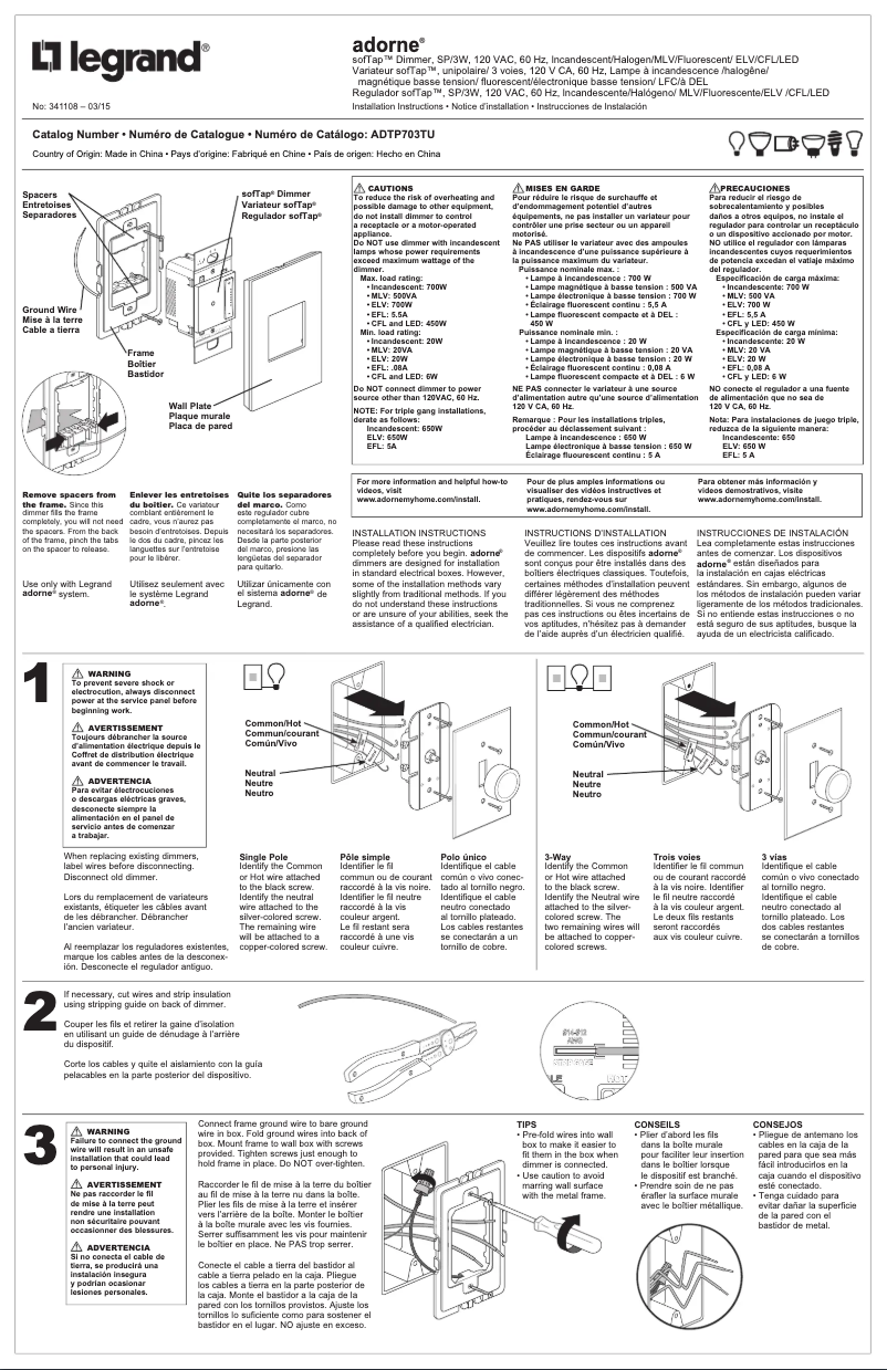 Page 1 of the manual User Manual Legrand ADTP703TU