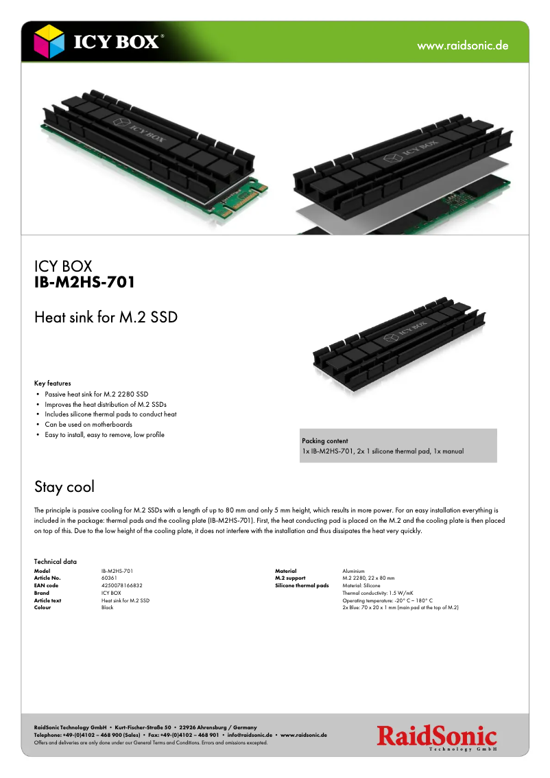 Page 1 of the manual Technical Sheet Icy Box IB-M2HS-701