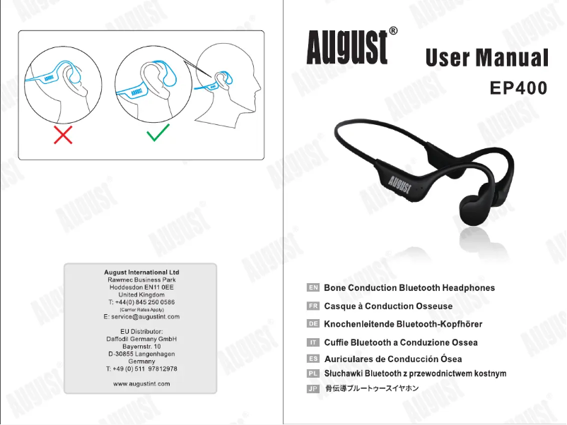 Page 1 of the manual User Manual August EP400