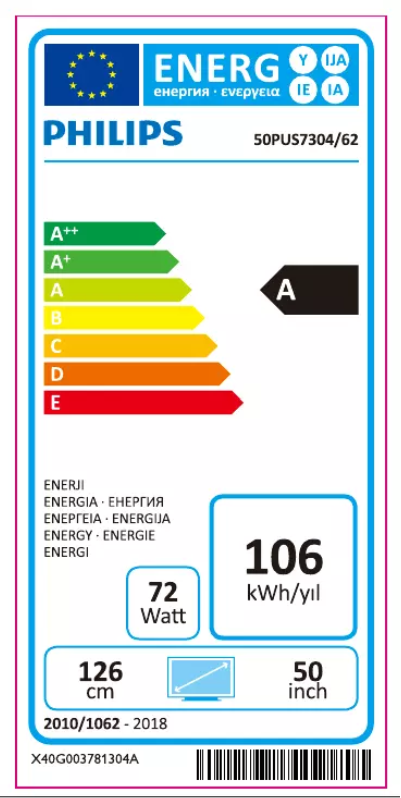 Page 1 of the manual Energy Label Philips 50PUS7304