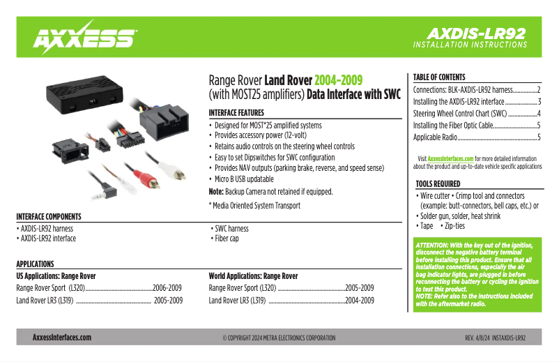 First page image of the manual for AXDIS-LR92