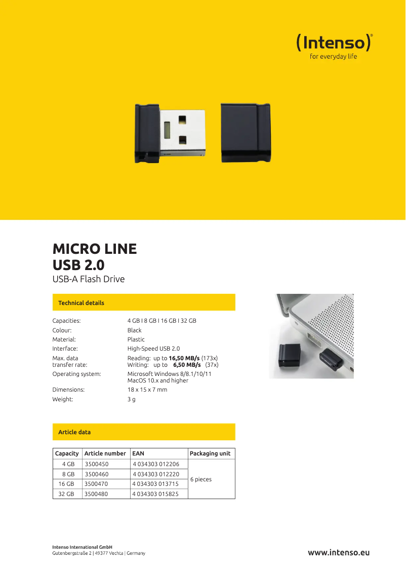 First page image of the manual for Micro Line USB 2.0