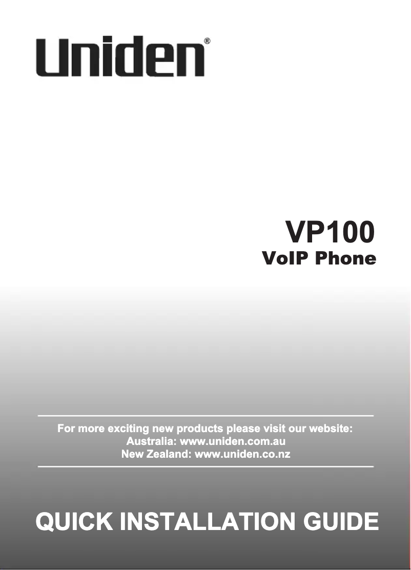 First page image of the manual for VP100