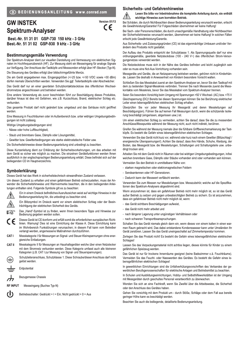 First page image of the manual for GSP-730