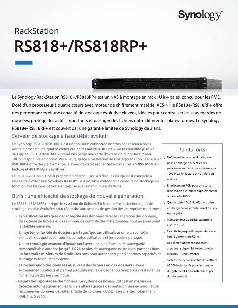 First page image of the manual for RackStation RS818+