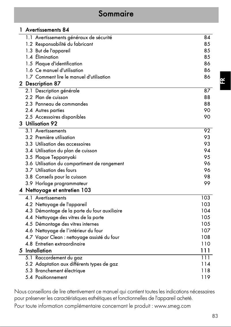 Page 1 of the manual User Manual Smeg TR4110SF