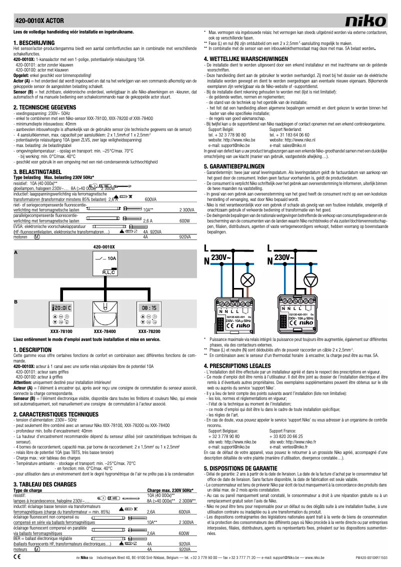 Page 1 of the manual User Manual Niko 420-0010X ACTOR