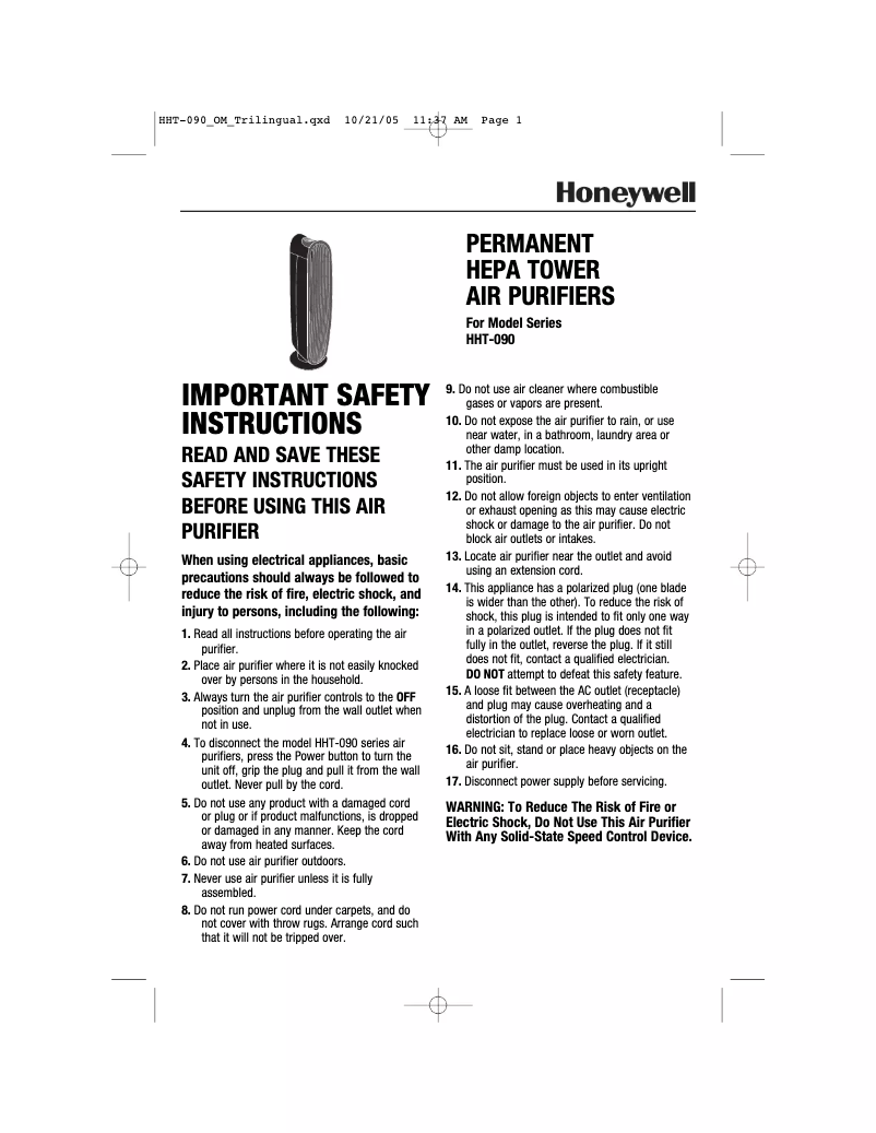 Page 1 of the manual User Manual Honeywell HHT-090