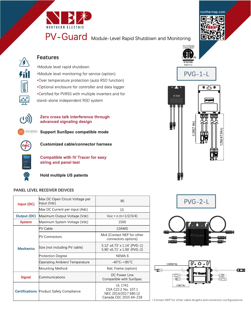 Page 1 of the manual Technical Sheet NEP PVG-1