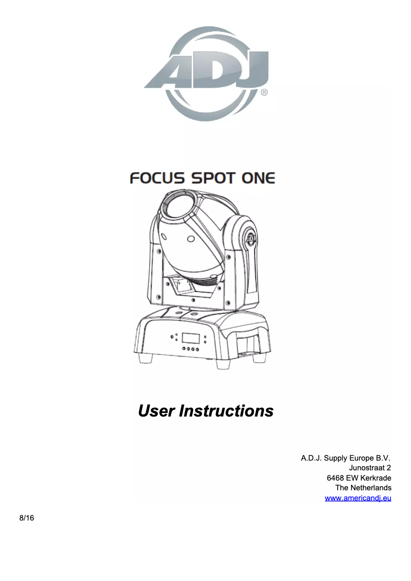 Page 1 of the manual User Manual Adj Focus Spot One