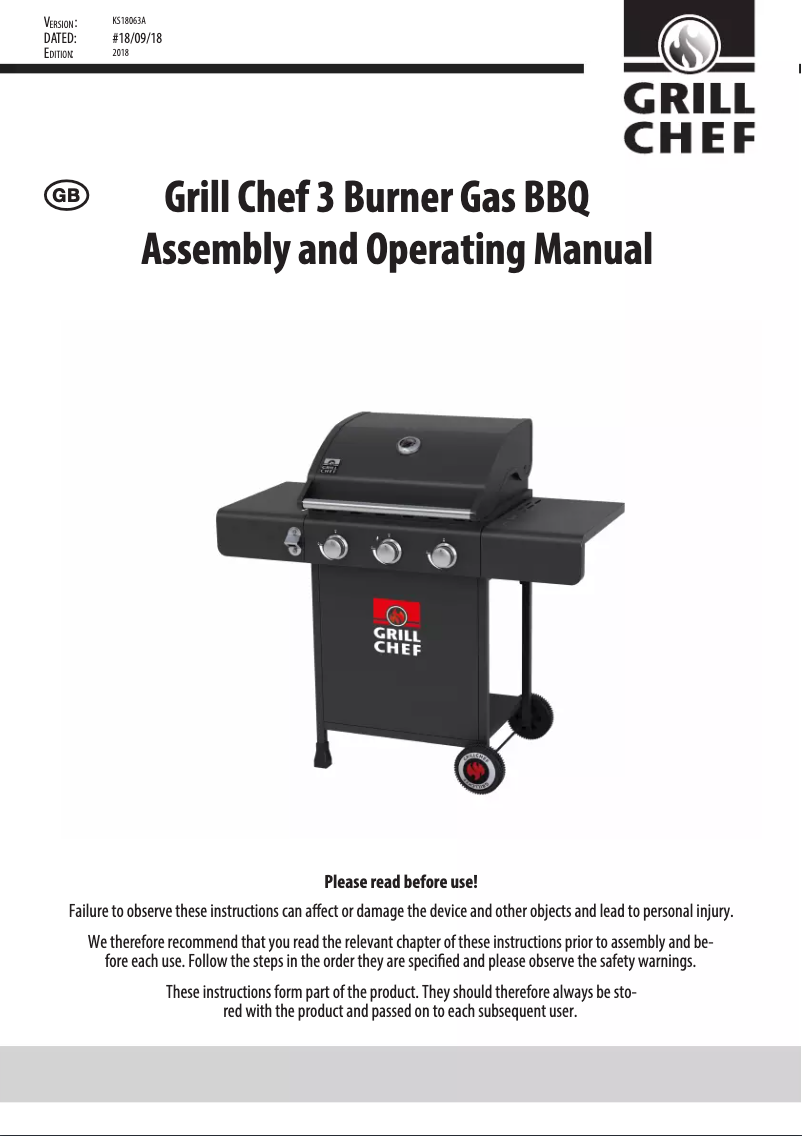 Page 1 of the manual User Manual Grill Chef KS18063A