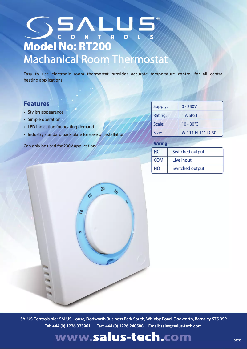 Page 1 of the manual Technical Sheet Salus RT200