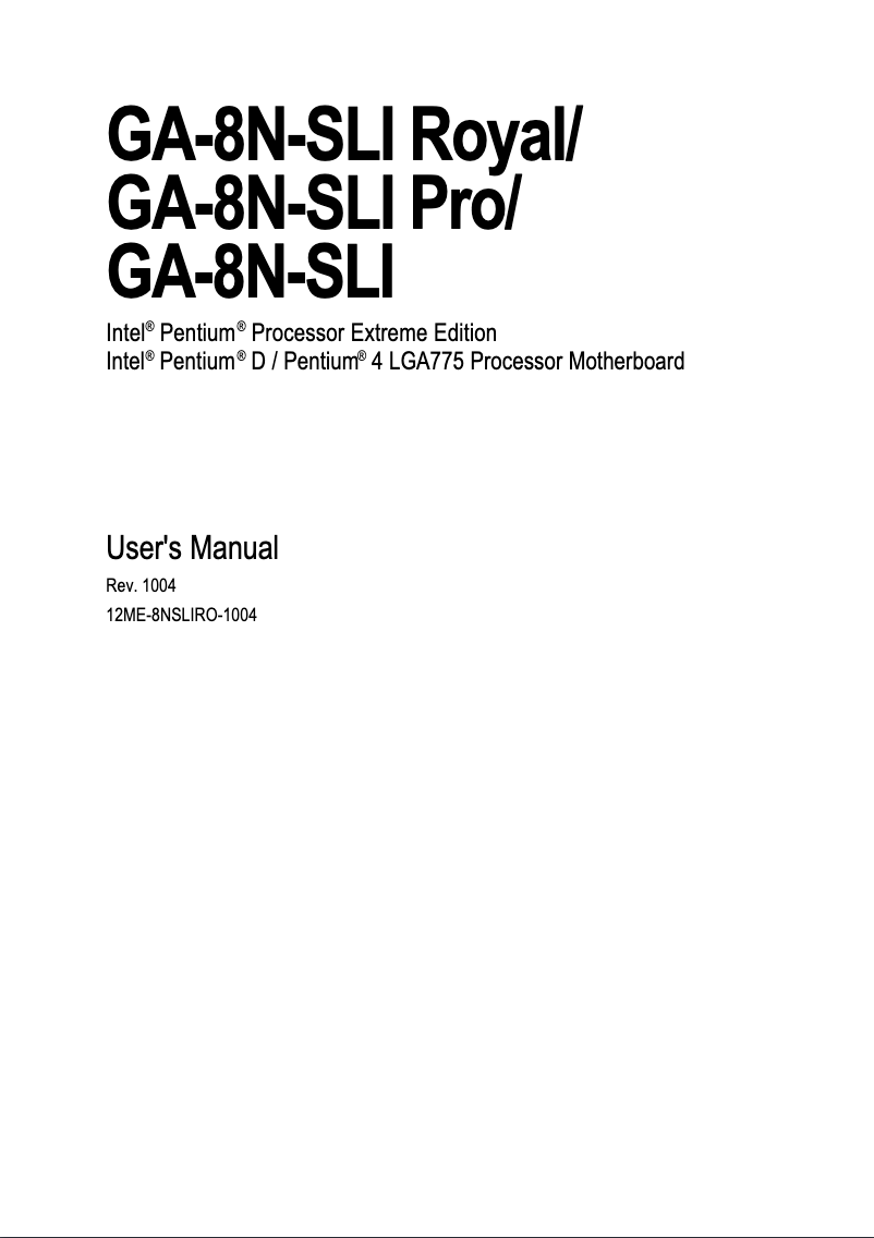 Page 1 of the manual User Manual Gigabyte GA-8N-SLI Pro