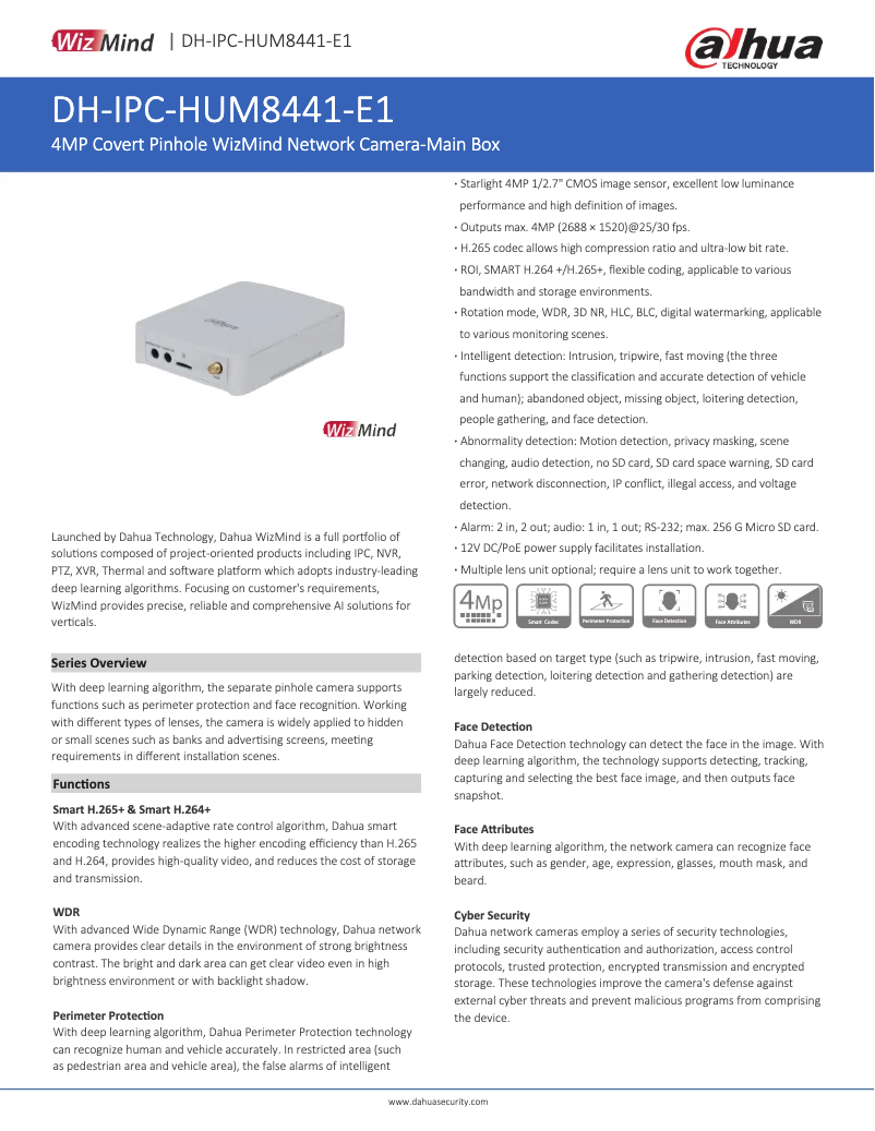 Page 1 of the manual Technical Sheet Dahua Technology IPC-HUM8441-E1