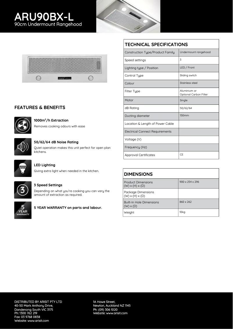 First page image of the manual for ARU90BX-L