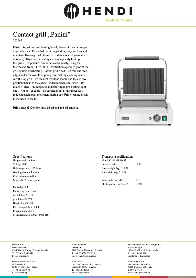 Page 1 of the manual Technical Sheet Hendi 263662