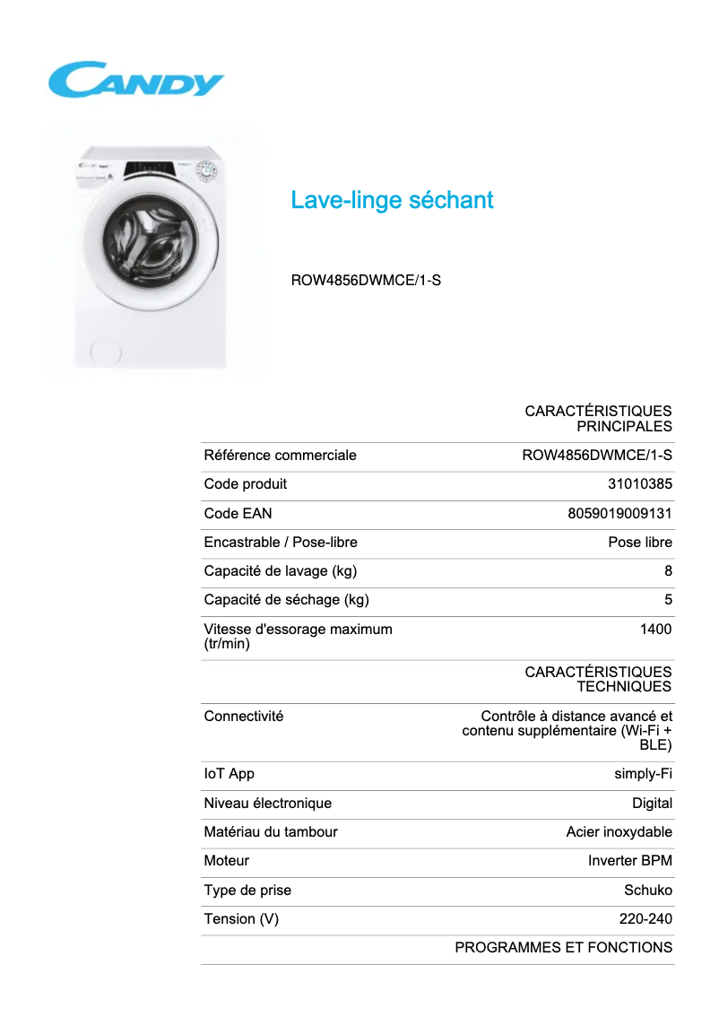 First page image of the manual for ROW4856DWMCE/1-S
