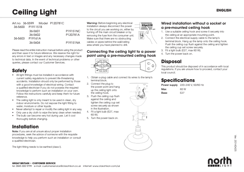 Page 1 of the manual User Manual North Light 36-5603
