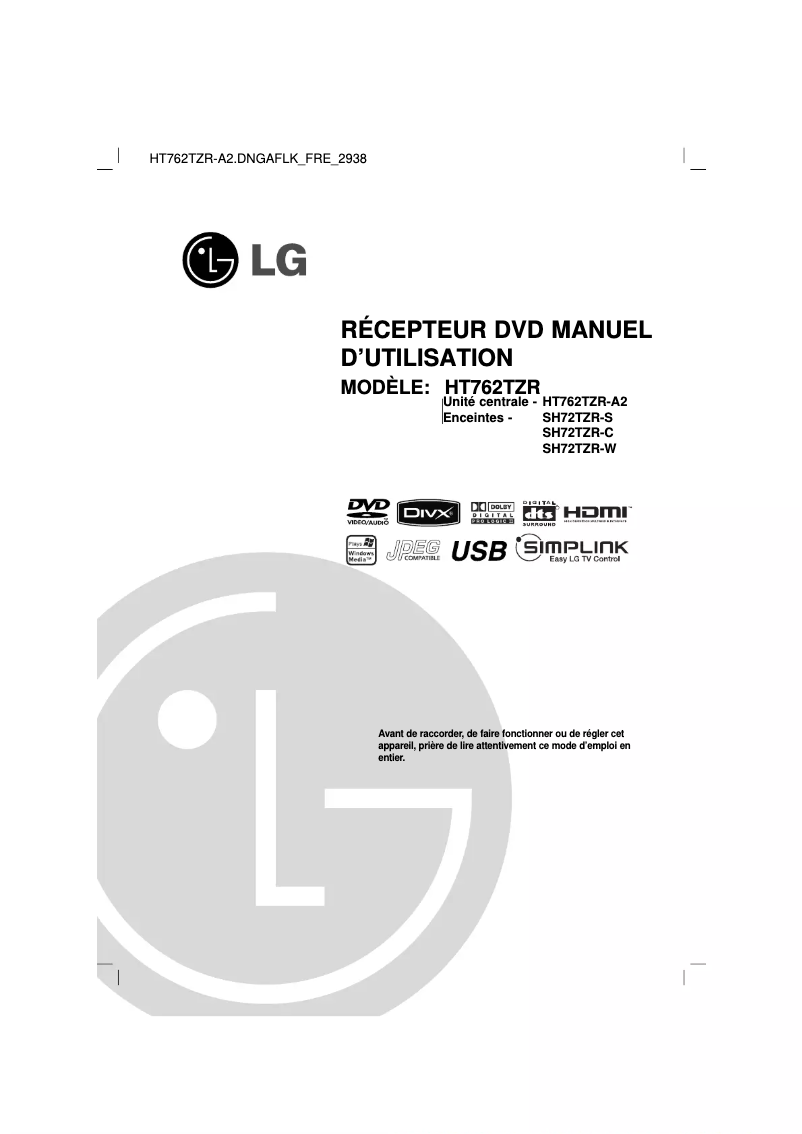 Page 1 of the manual User Manual LG HT762TZR