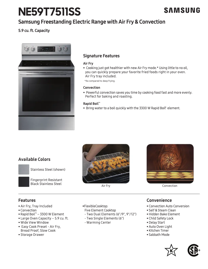 Page 1 of the manual Technical Sheet Samsung NE59T7511SS/AA