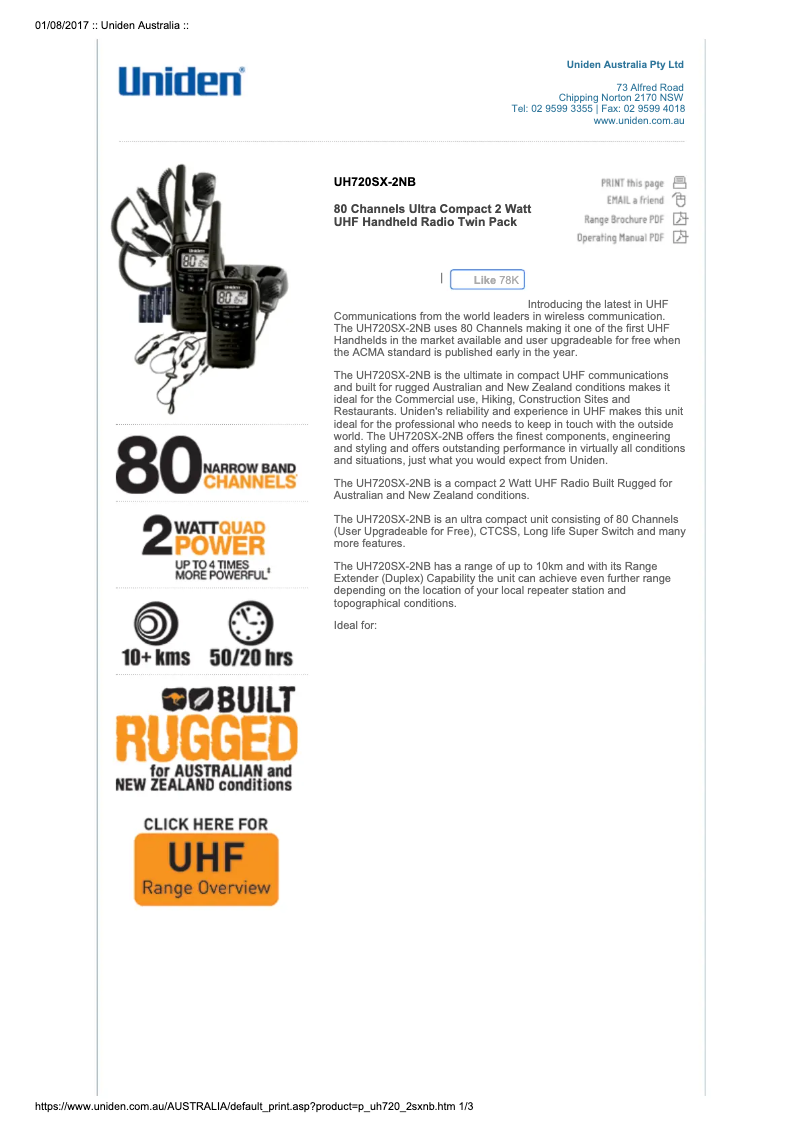 First page image of the manual for UH720SX-2NB