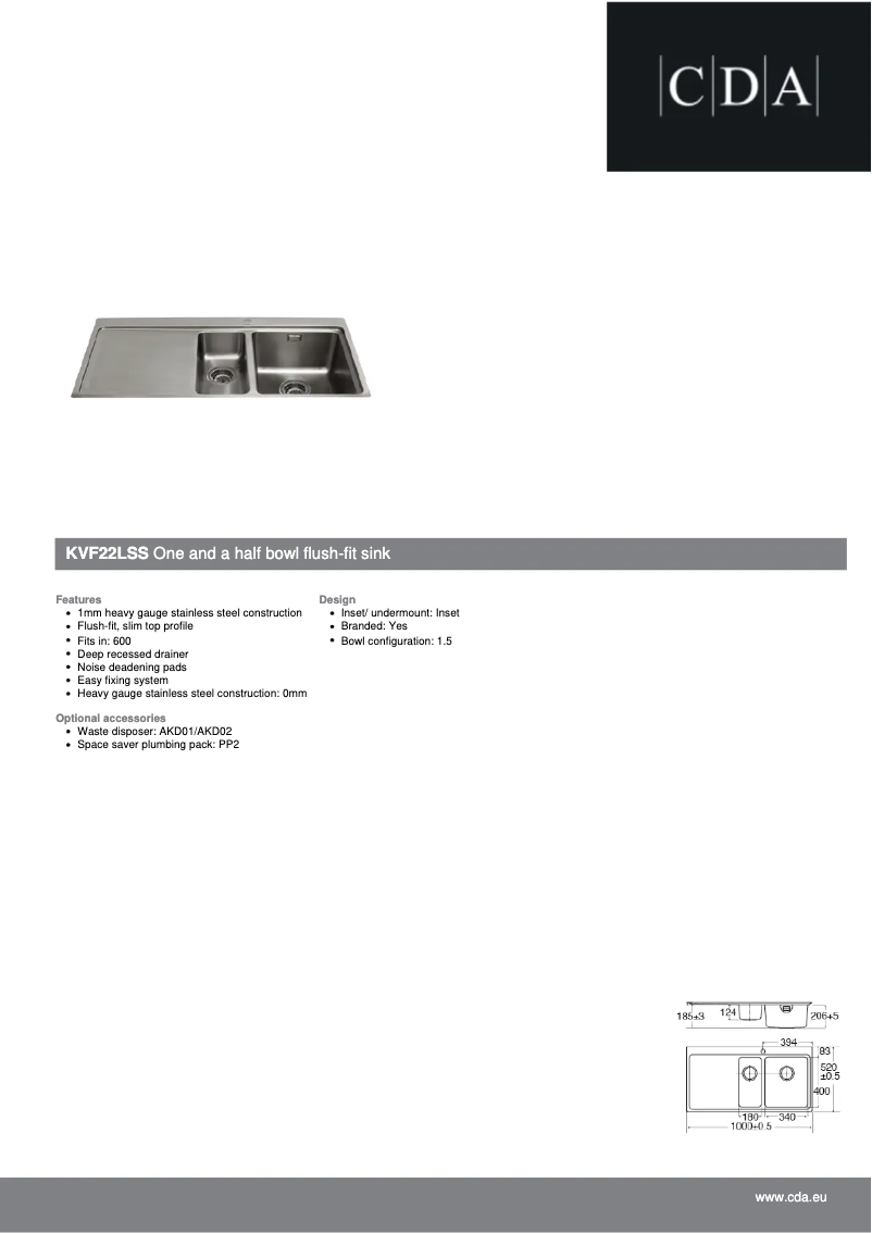 Page 1 of the manual Technical Sheet CDA KVF22LSS