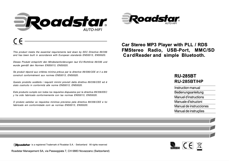 Page 1 de la notice Manuel utilisateur Roadstar RU-285BT/HP