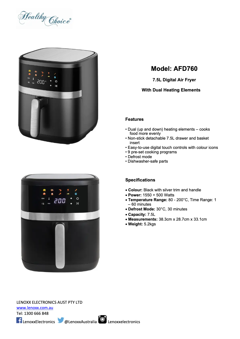 First page image of the manual for AFD760