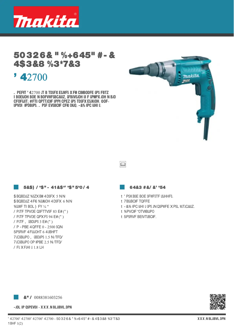 Page 1 of the manual Technical Sheet Makita FS2700