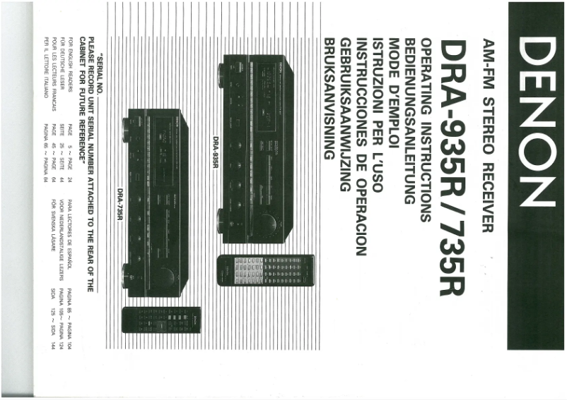 First page image of the manual for DRA-735R