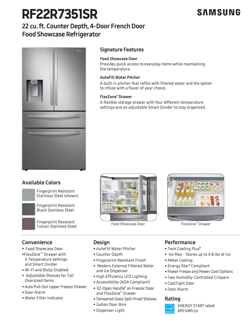 Page 1 of the manual Technical Sheet Samsung RF22R7351SG